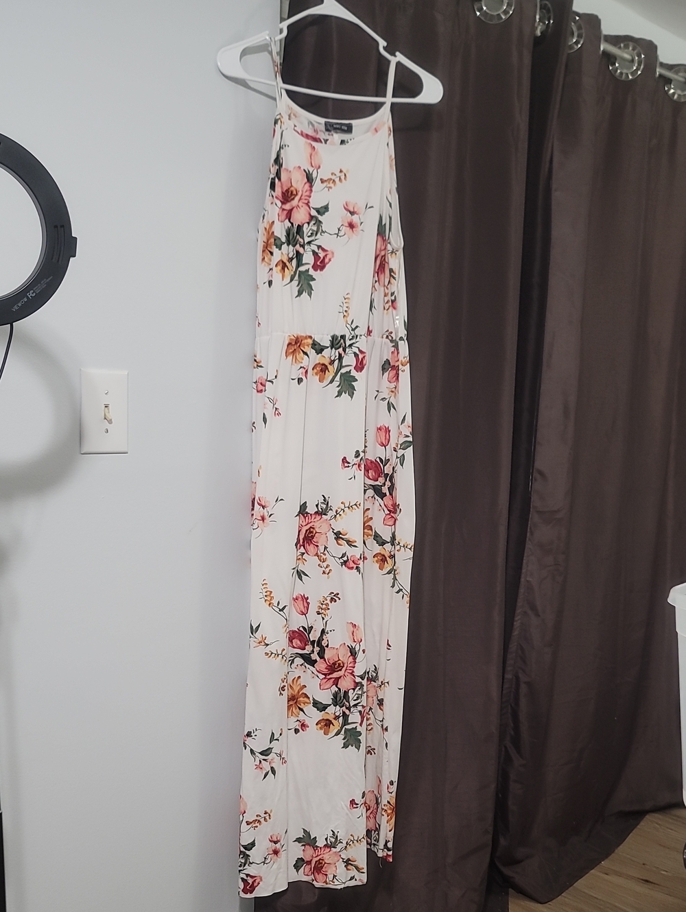 Floral White Maxi Dress with Pink & Green Blooms